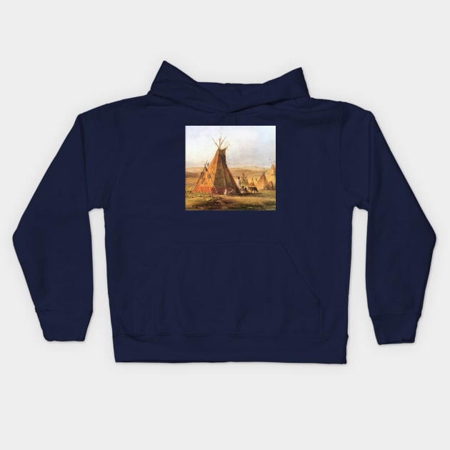 Teepees on the Plain by Karl Bodmer Kids Hoodie by MasterpieceCafe